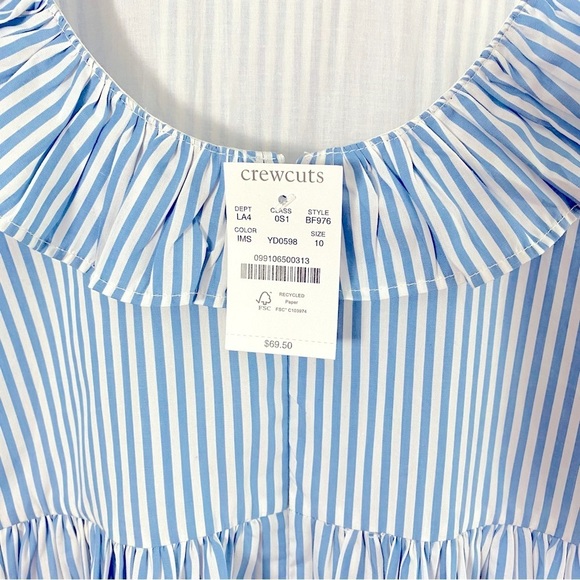 J. Crew Crewcuts Girl's Blue White Stripe Cotton Sleeveless Ruffle Dress Size 10 - Picture 3 of 12